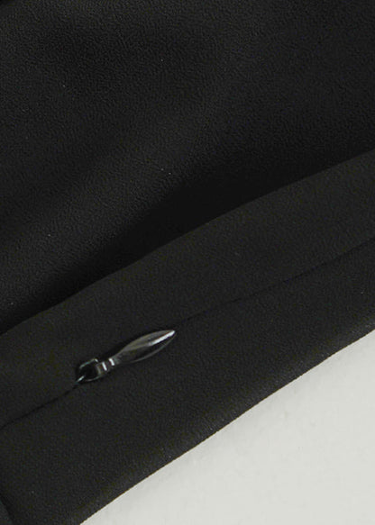 Italian Black V Neck Wrinkled Zippered Chiffon Maxi Dresses Fall Am1028