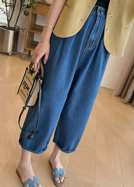 Italian Blue Pockets Denim Wide Leg Pants Summer Bv053