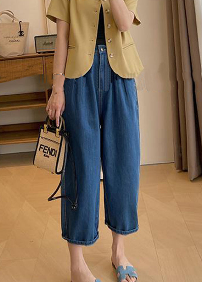 Italian Blue Pockets Denim Wide Leg Pants Summer Bv053