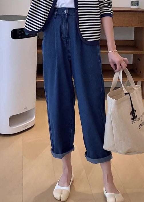 Italian Blue Pockets Denim Wide Leg Pants Summer Bv053