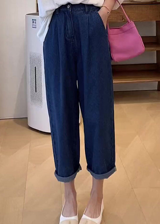 Italian Blue Pockets Denim Wide Leg Pants Summer Bv053