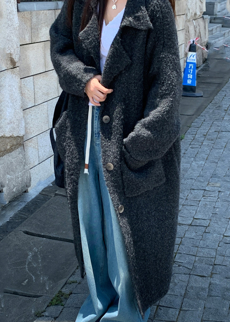 Italian Dark Grey Notched Pockets Woolen Coats Fall Ry011