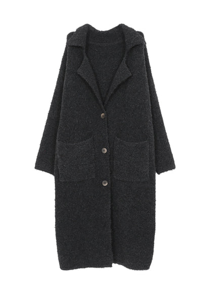 Italian Dark Grey Notched Pockets Woolen Coats Fall Ry011