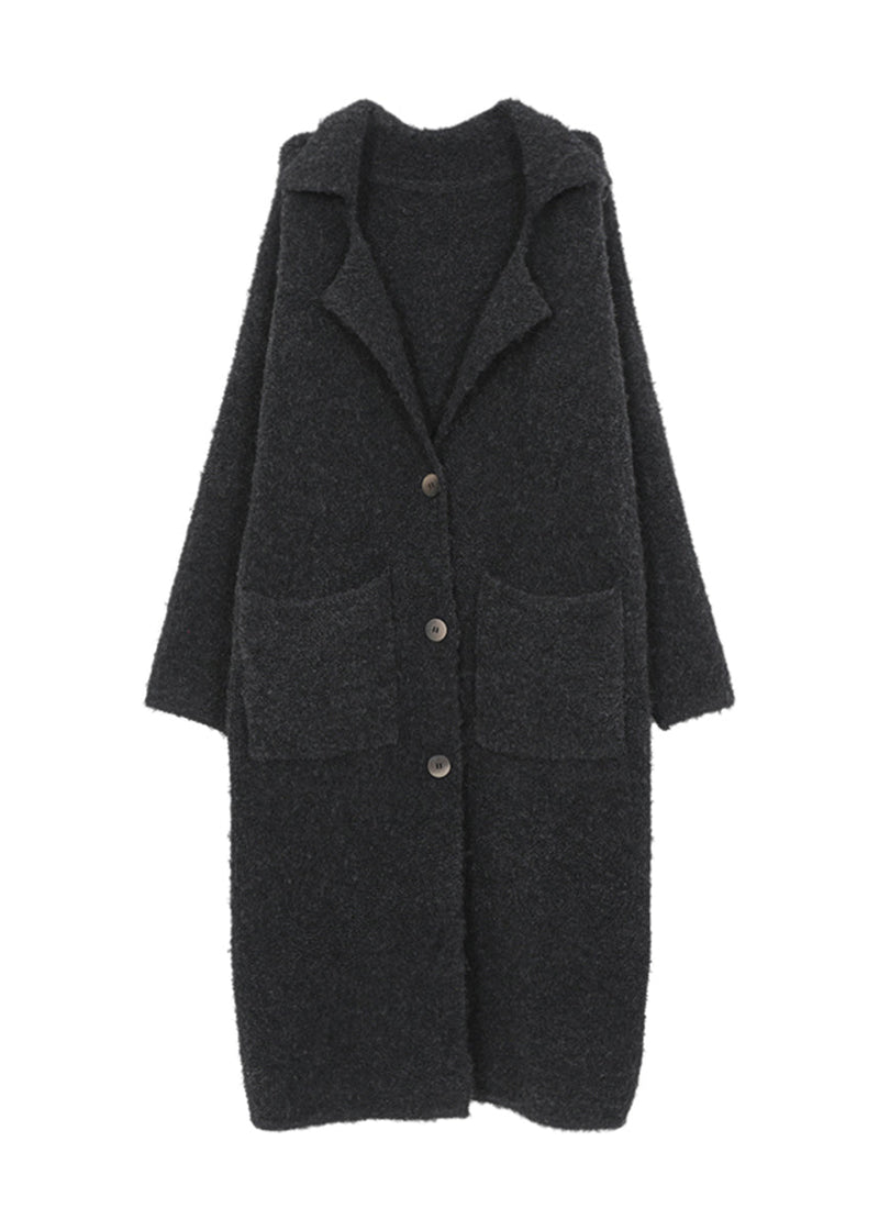 Italian Dark Grey Notched Pockets Woolen Coats Fall Ry011