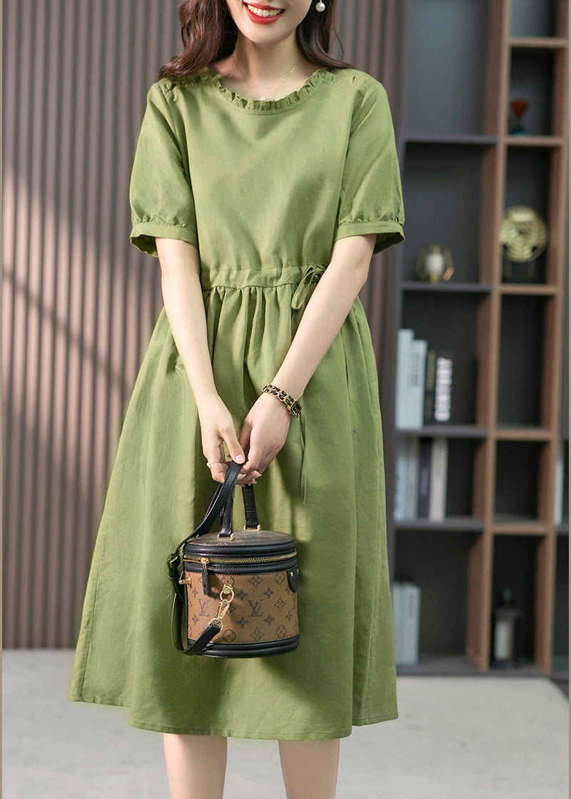Italian Green Ruffled Linen Long Dresses Summer Ly1751