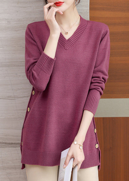 Italian Green V Neck Button Patchwork Woolen Sweaters Winter Rl037