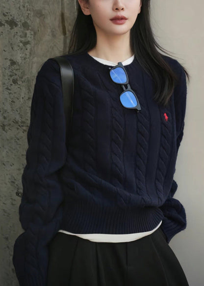Italian Grey O Neck Cozy Warm Cable Knit Sweater Spring Yy025