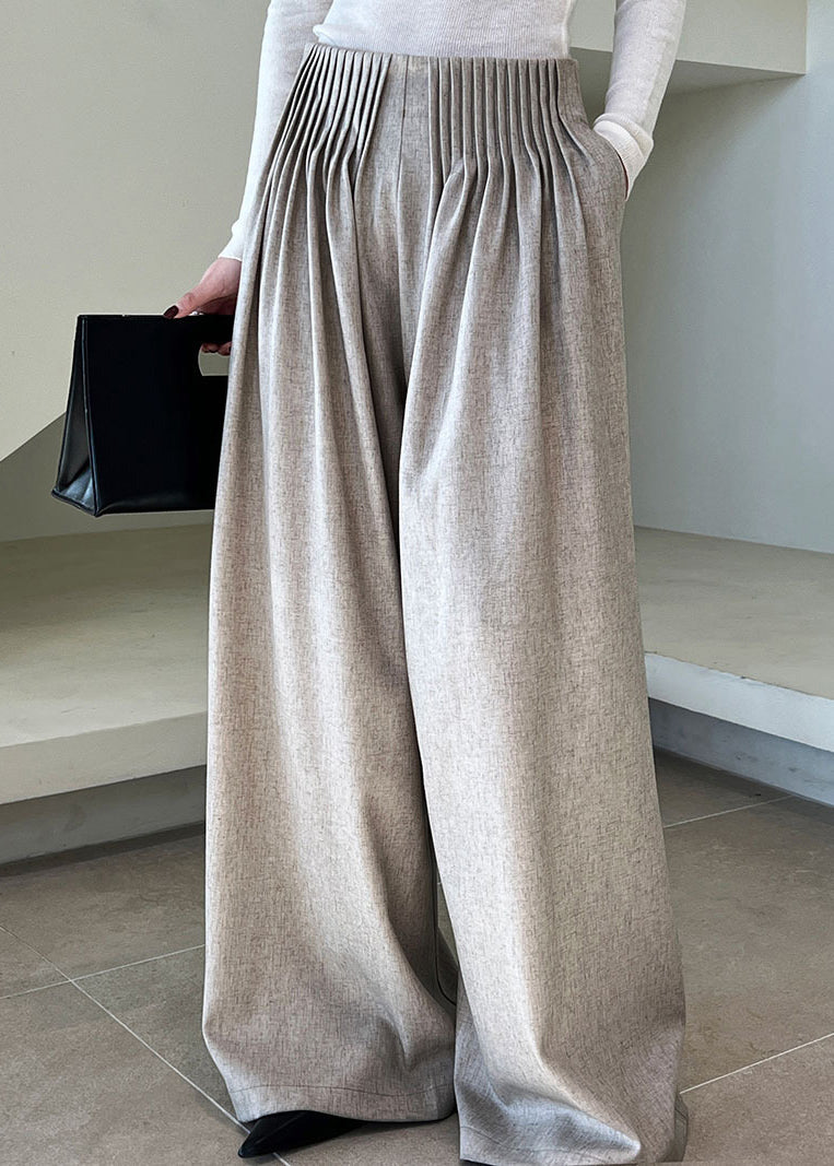 Italian Grey Pockets Wrinkled Wide Leg Pants Fall Qe066