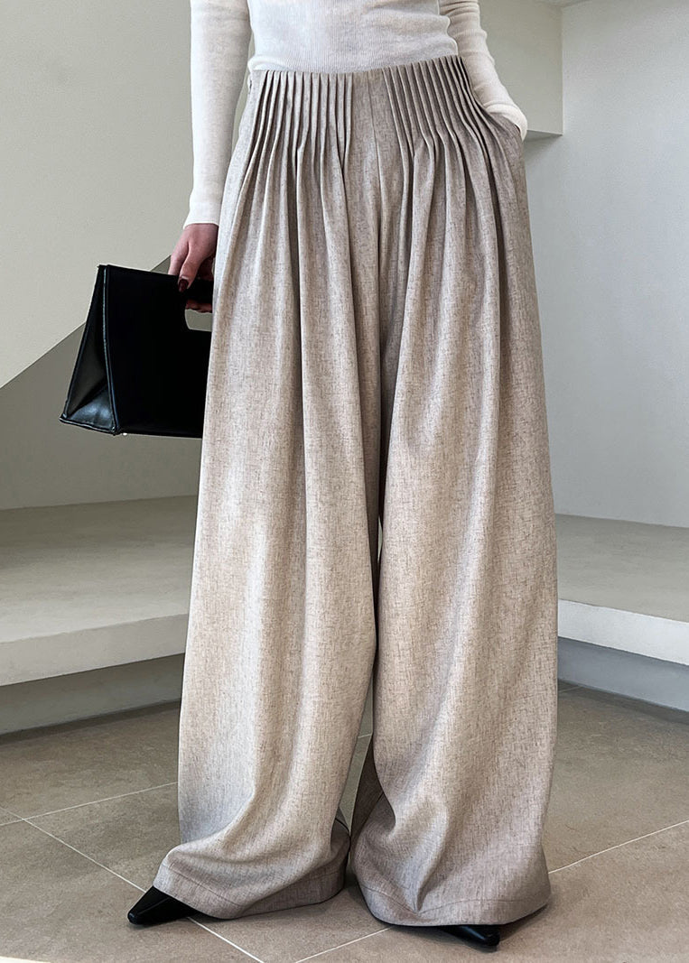 Italian Grey Pockets Wrinkled Wide Leg Pants Fall Qe066