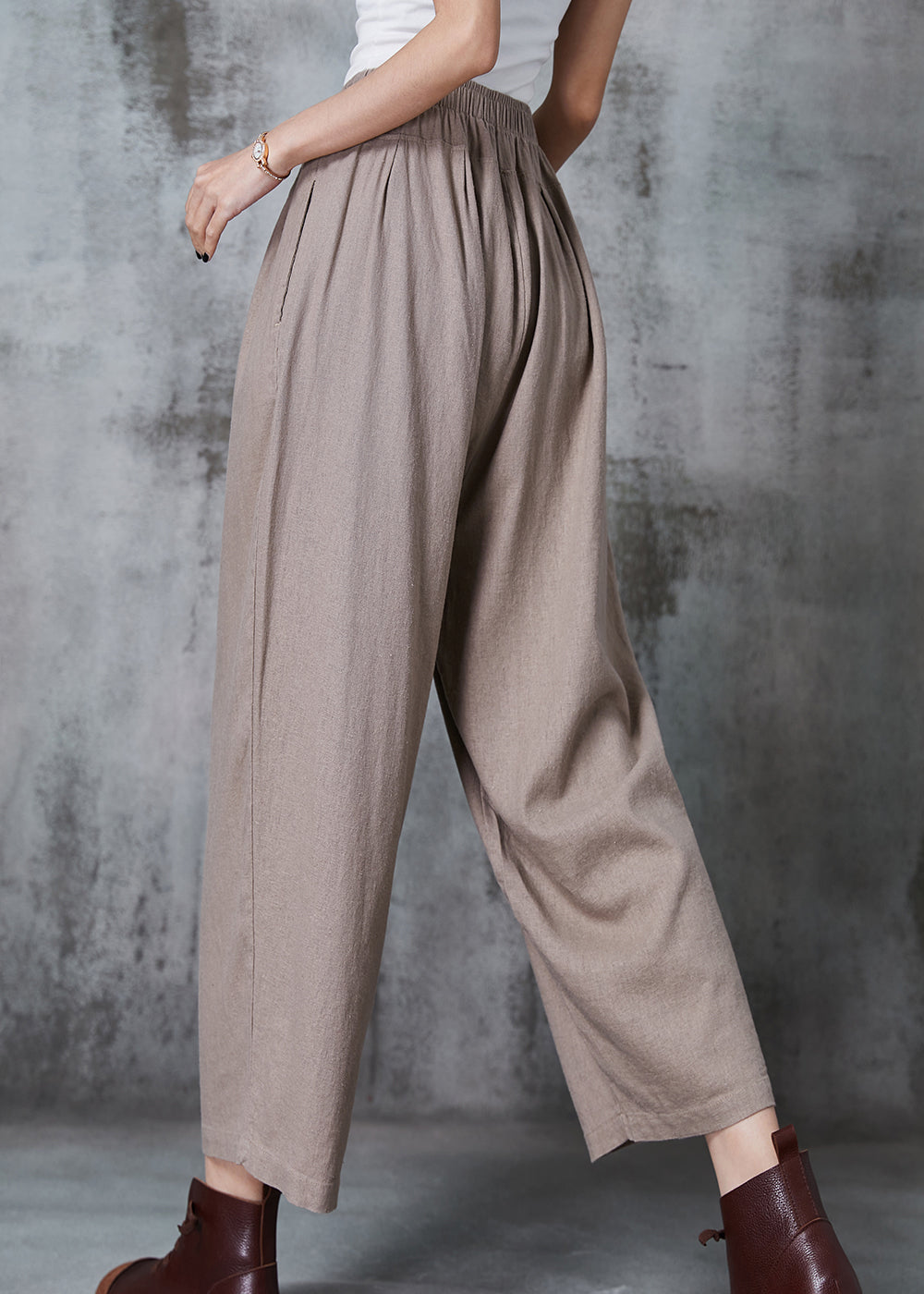 Italian Khaki Oversized Linen Harem Pants Summer Al1002