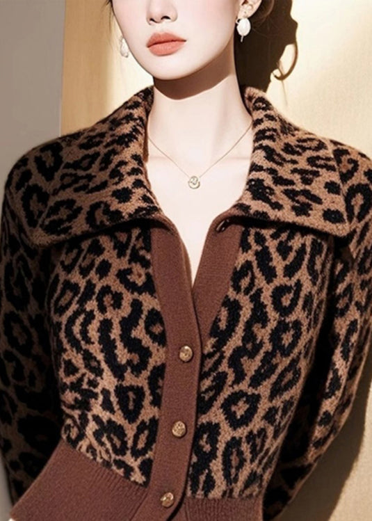 Italian Leopard Peter Pan Collar Button Knit Cardigans Spring Yy034