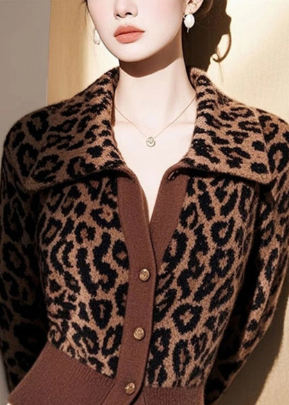 Italian Leopard Peter Pan Collar Button Knit Cardigans Spring Yy034