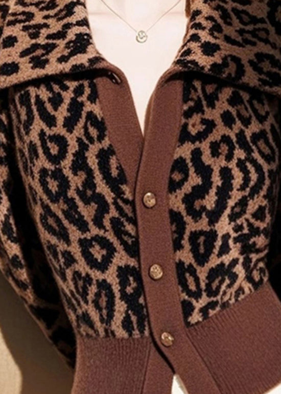 Italian Leopard Peter Pan Collar Button Knit Cardigans Spring Yy034