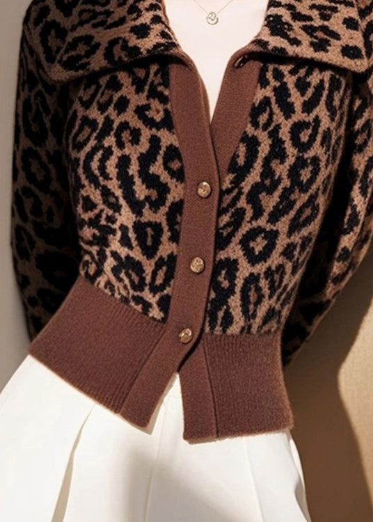 Italian Leopard Peter Pan Collar Button Knit Cardigans Spring Yy034