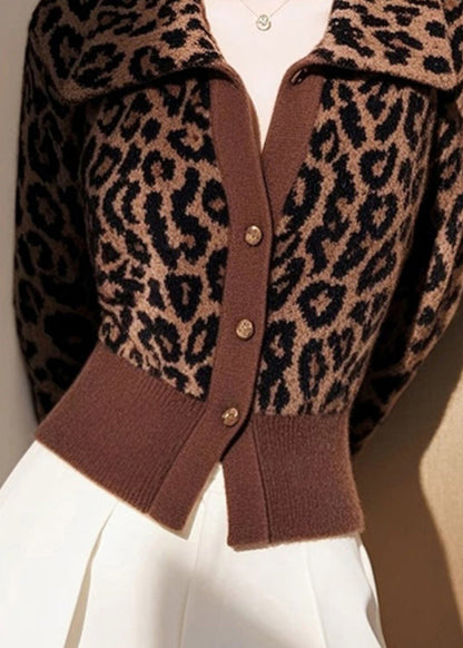 Italian Leopard Peter Pan Collar Button Knit Cardigans Spring Yy034