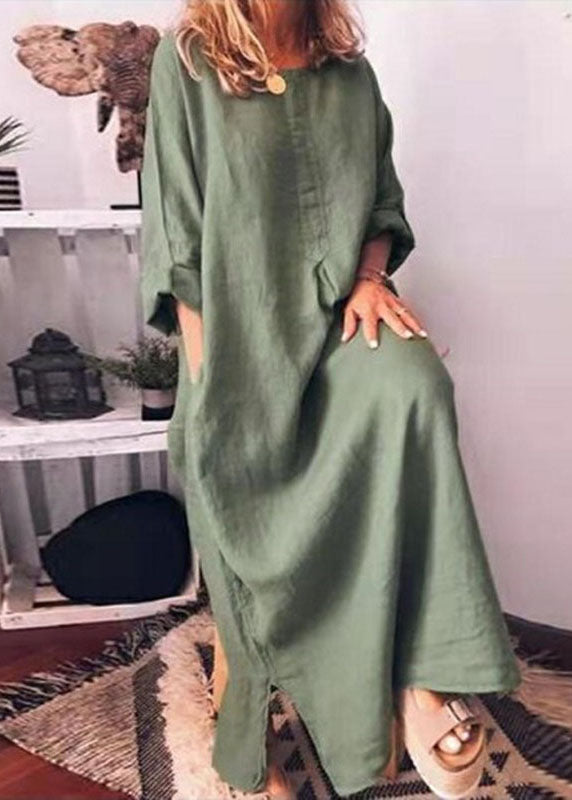 Italian Mulberry O Neck Patchwork Side Open Cotton Long Dresses Spring Ly1304