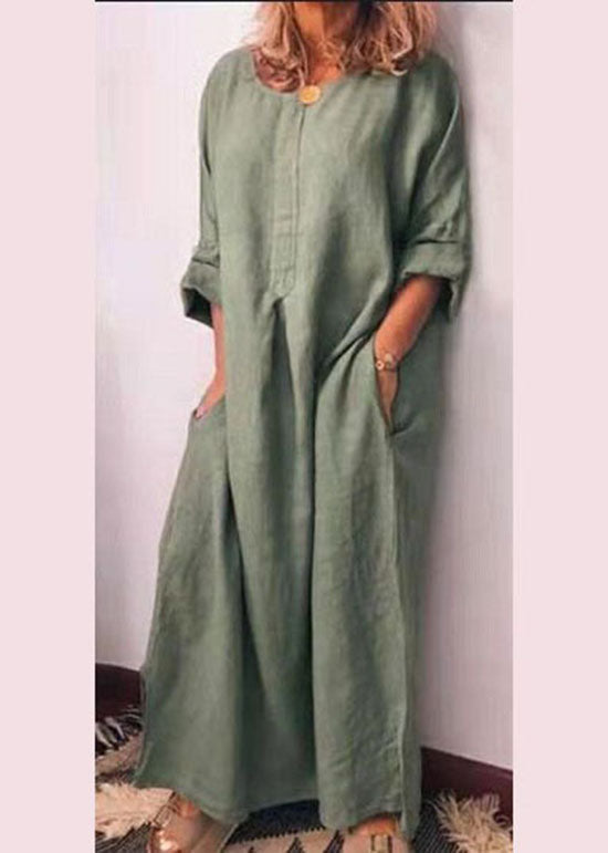 Italian Mulberry O Neck Patchwork Side Open Cotton Long Dresses Spring Ly1304