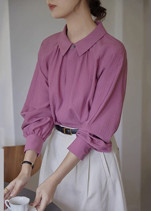 Italian Purple Peter Pan Collar Button Cotton Blouse Fall Tu011