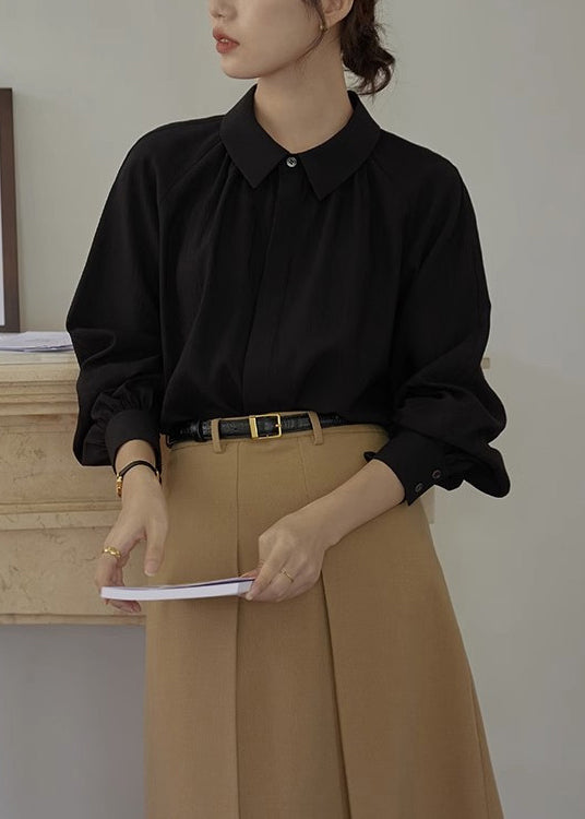 Italian Purple Peter Pan Collar Button Cotton Blouse Fall Tu011