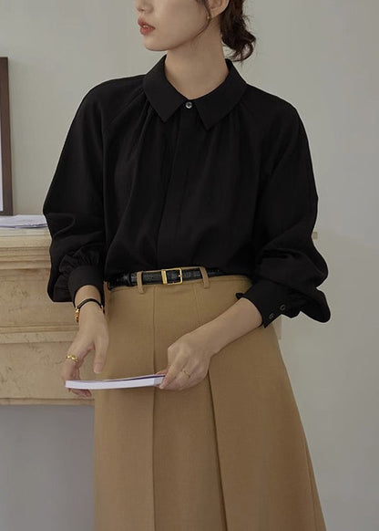 Italian Purple Peter Pan Collar Button Cotton Blouse Fall Tu011