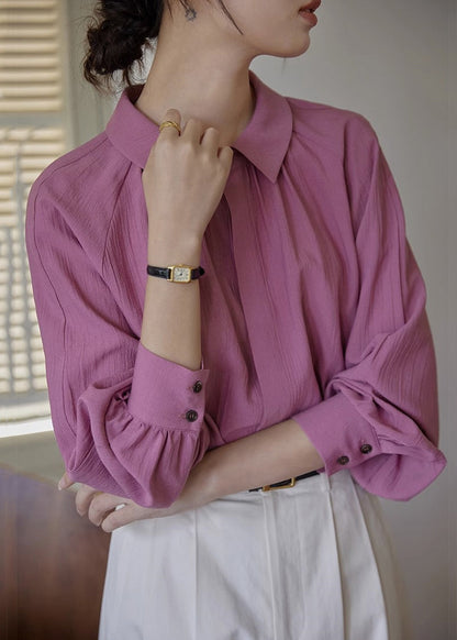 Italian Purple Peter Pan Collar Button Cotton Blouse Fall Tu011
