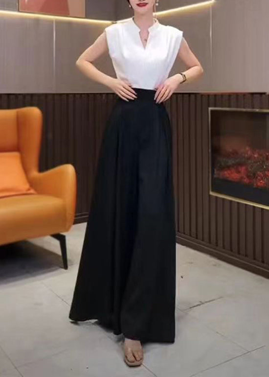 Italian Purple Pockets High Waist Chiffon Wide Leg Pants Summer Qq1044