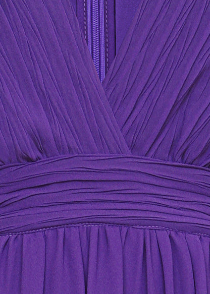 Italian Purple V Neck Wrinkled Chiffon Maxi Dresses Fall Qr042