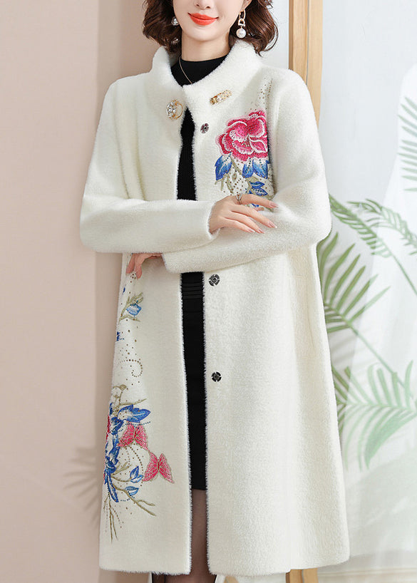Italian Red Stand Collar Button Maxi Mink Velvet Wool Coats Spring Ta036