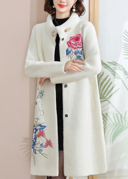 Italian Red Stand Collar Button Maxi Mink Velvet Wool Coats Spring Ta036