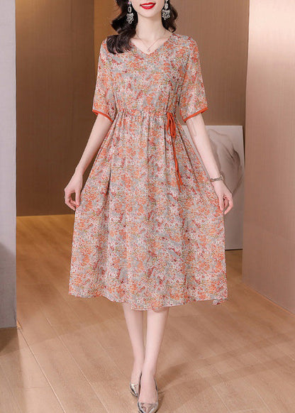 Italian V Neck Print Wrinkled Holiday Maxi Dress Short Sleeve Ly1738