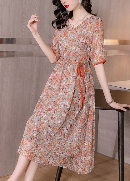 Italian V Neck Print Wrinkled Holiday Maxi Dress Short Sleeve Ly1738