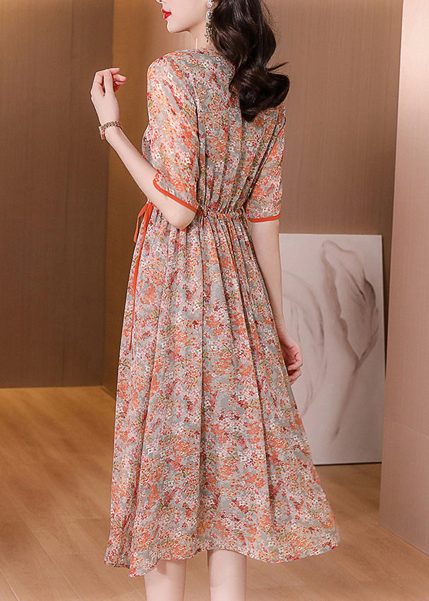 Italian V Neck Print Wrinkled Holiday Maxi Dress Short Sleeve Ly1738