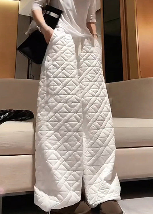 Italian White Asymmetrical Plaid Elastic Waist Pants Spring Ta055