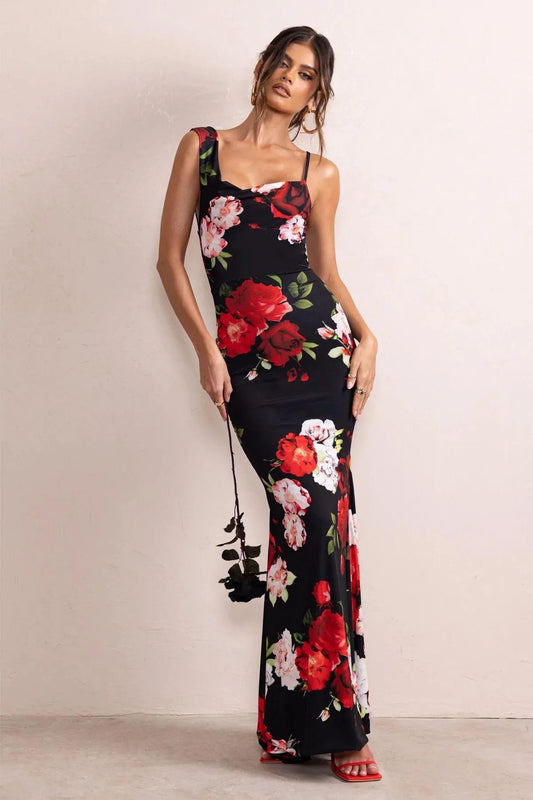 Lace Up Slim Cami Maxi Dress