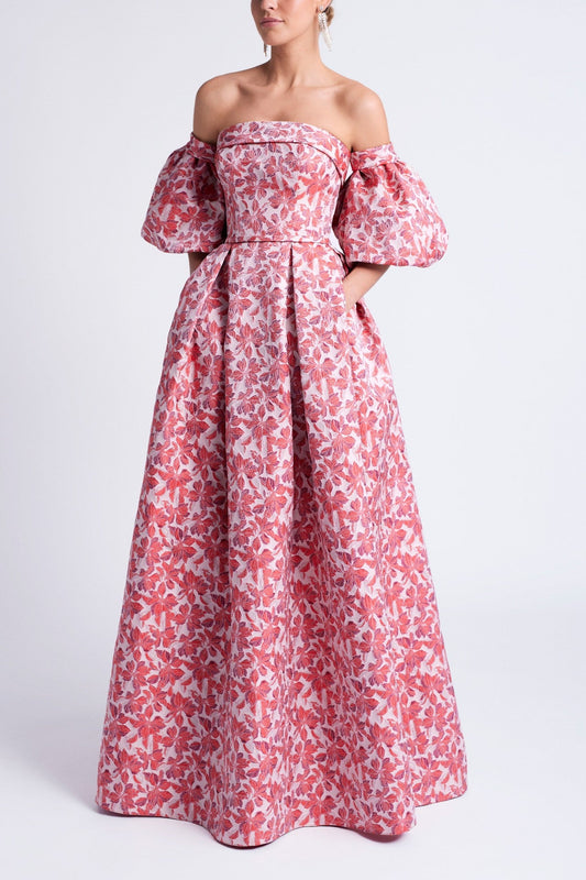 Printed Lantern Sleeve Maxi Dress