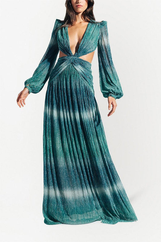 Gradient Lantern Sleeve V-neck Waistless Maxi Dress