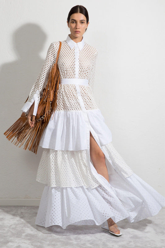 Cut-out Layered Hem Maxi Dress White