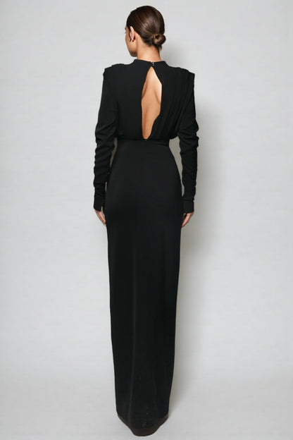 Irene High Neck Slit Maxi Dress-black