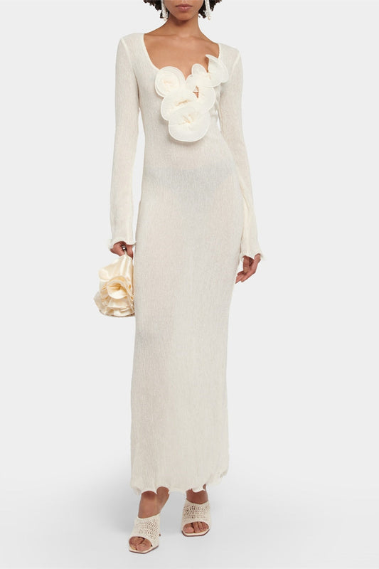 Long Sleeve V-neck Slit Maxi Dress Color