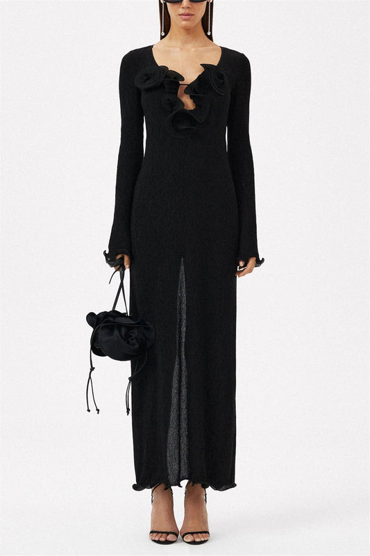 Long Sleeve V-neck Slit Maxi Dress Color