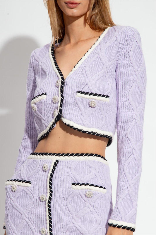 Long Sleeve V-neck Knit Short Sweater Purple