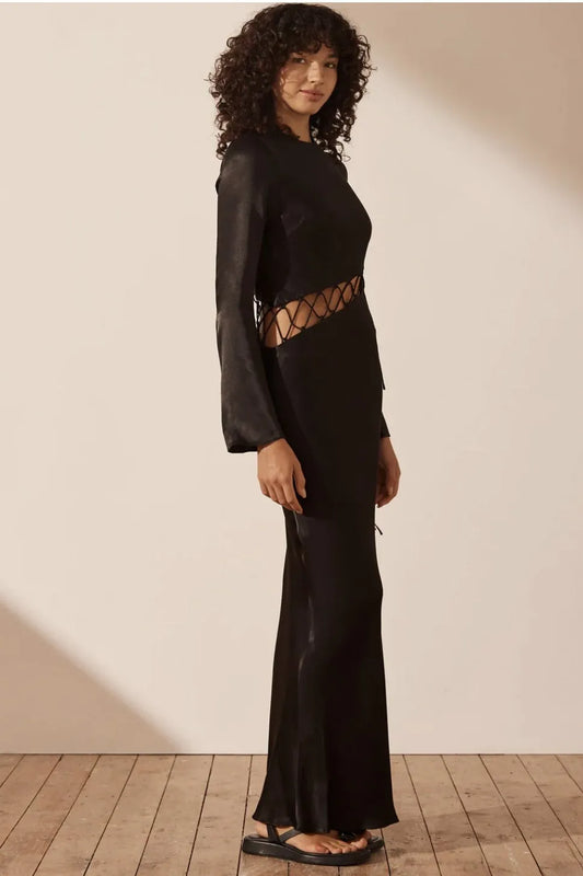 Long Sleeve Crew Collar Cut-out Maxi Dress