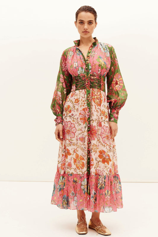 Patchwork Button Maxi Dress