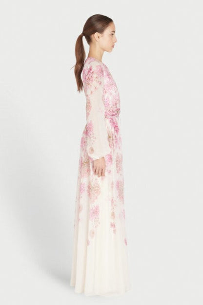 Print Round Neck Puff Sleeve Maxi Dress
