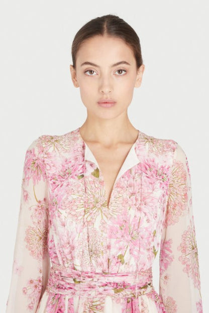Print Round Neck Puff Sleeve Maxi Dress