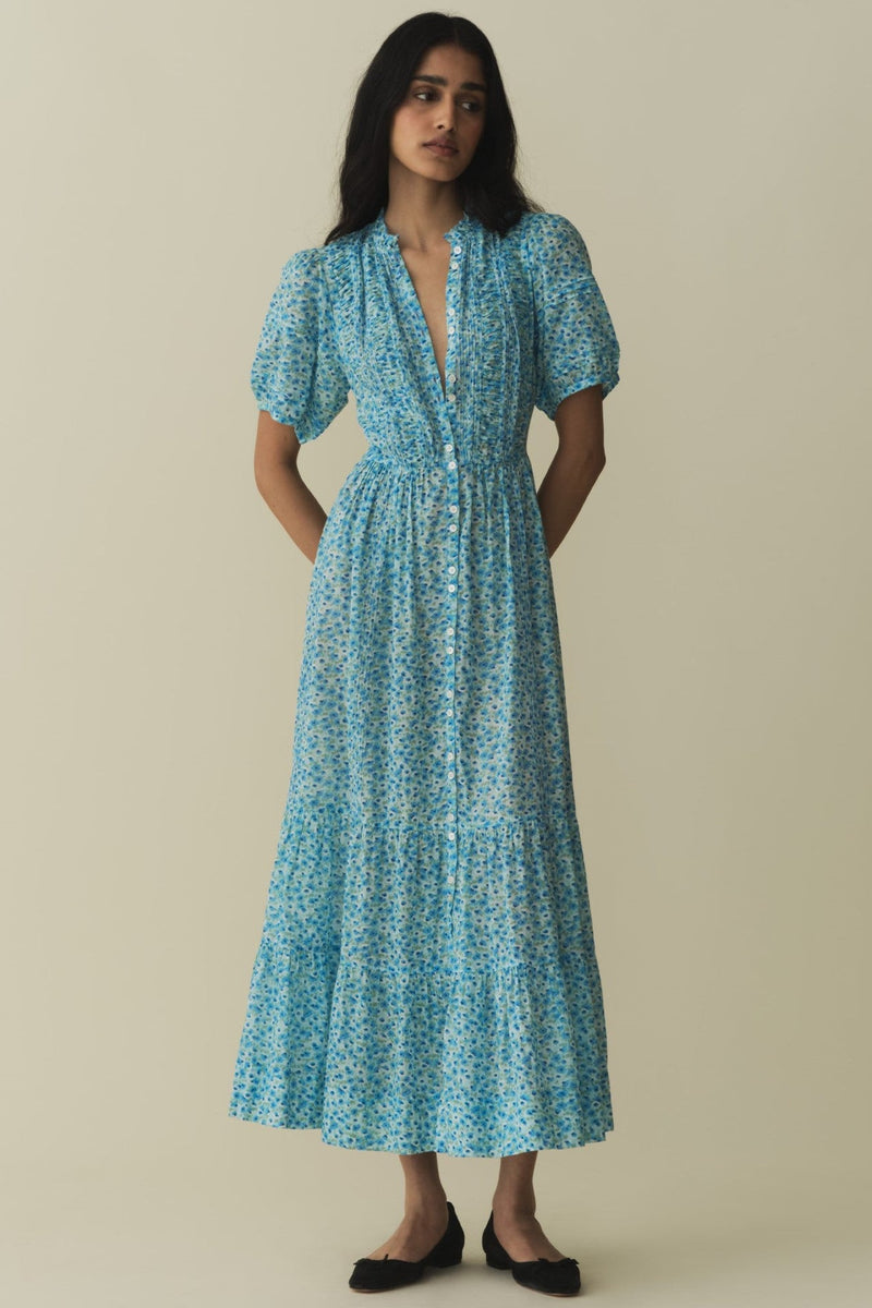 Puff Sleeve Single Breasted Midi Dress