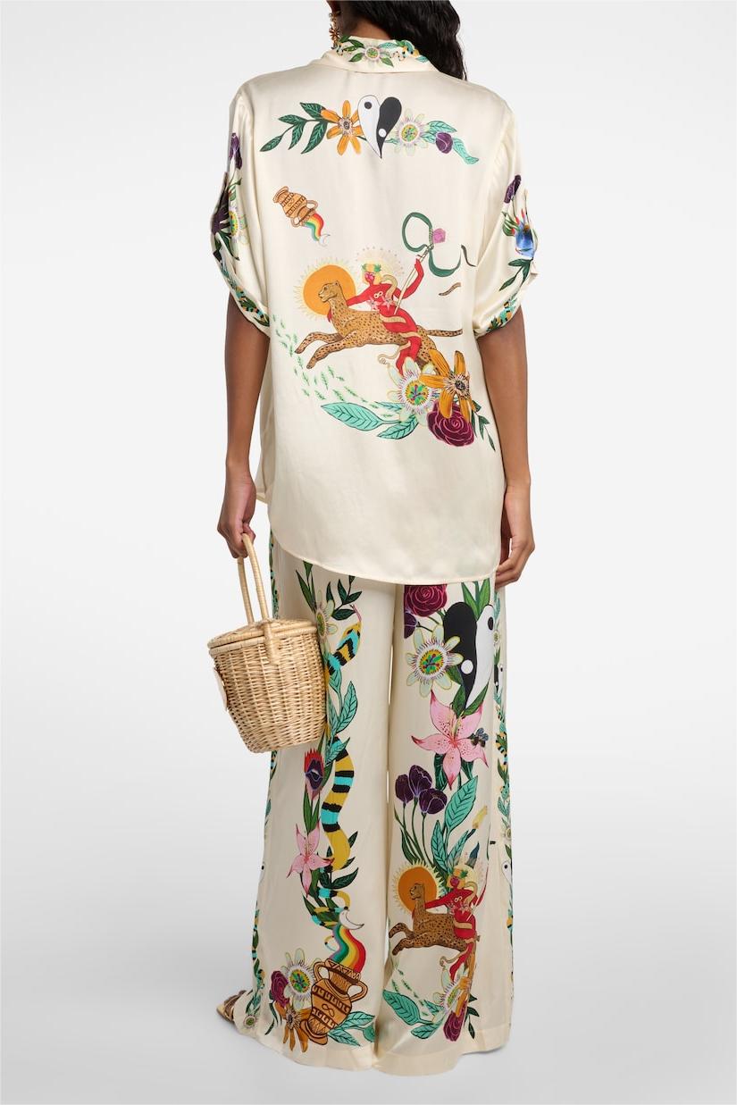 Animal Print Blouse �?mid Waist Wide Leg Pants Set