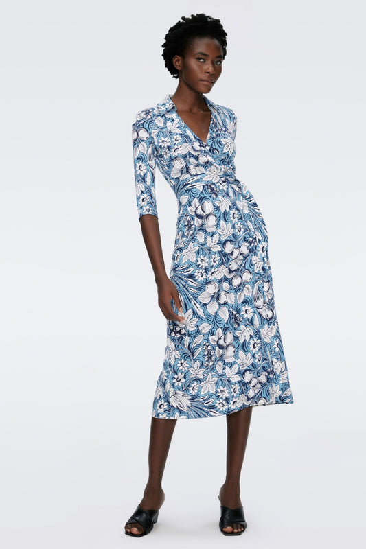 Mid Sleeve Lace Up Wrap Midi Dress