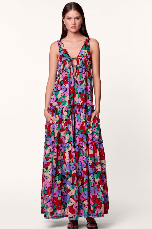 Frill Sleeveless V-neck Midi Dress