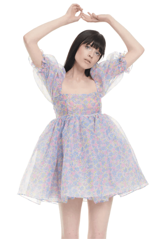 Square Collar Puff Sleeve Mini Dress
